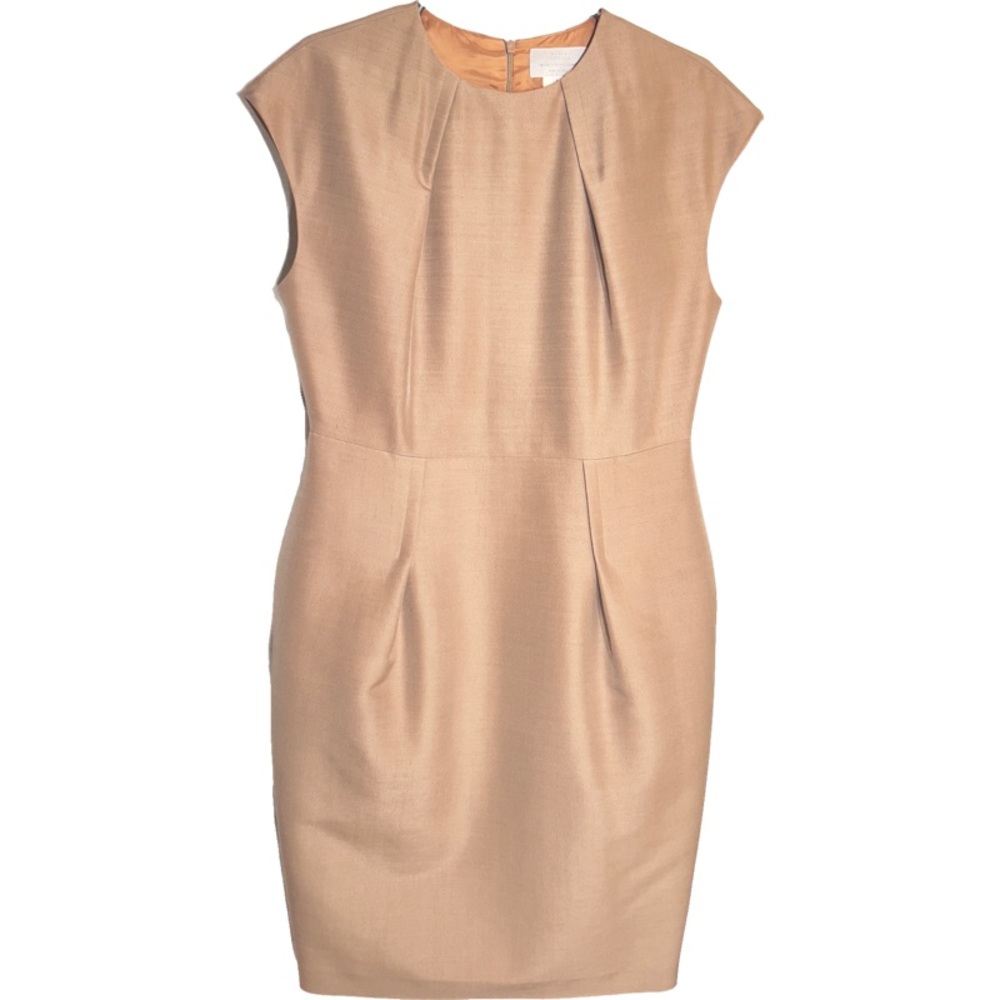 BARNEYS NEW YORK Beige Nude Italian Silk Wool Sheath Classy Dress Pockets 10